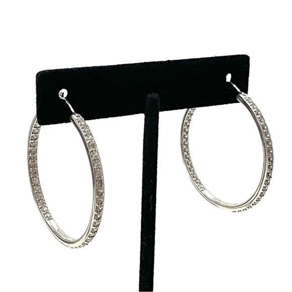 Sterling Silver 925 CZ Inside Out Hoop Earrings - Picture 5 of 11